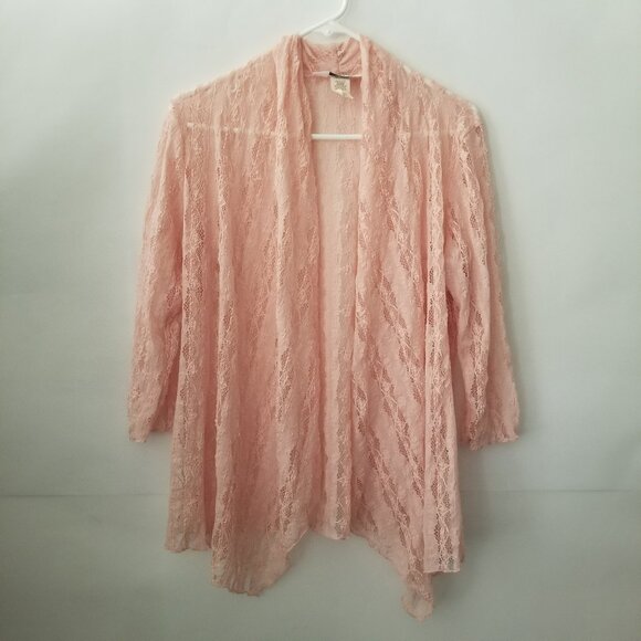 KEREN hart Sweaters - Vtg Keren Hart Women M Peach Lace Knit 3/4 Long Sleeve Lightweight Open Cardigan